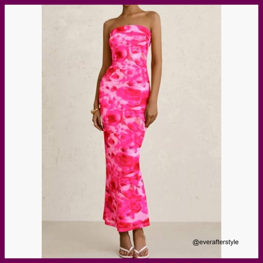 Polyester Elastane Strapless Tube Maxi Dress Body… - image 4